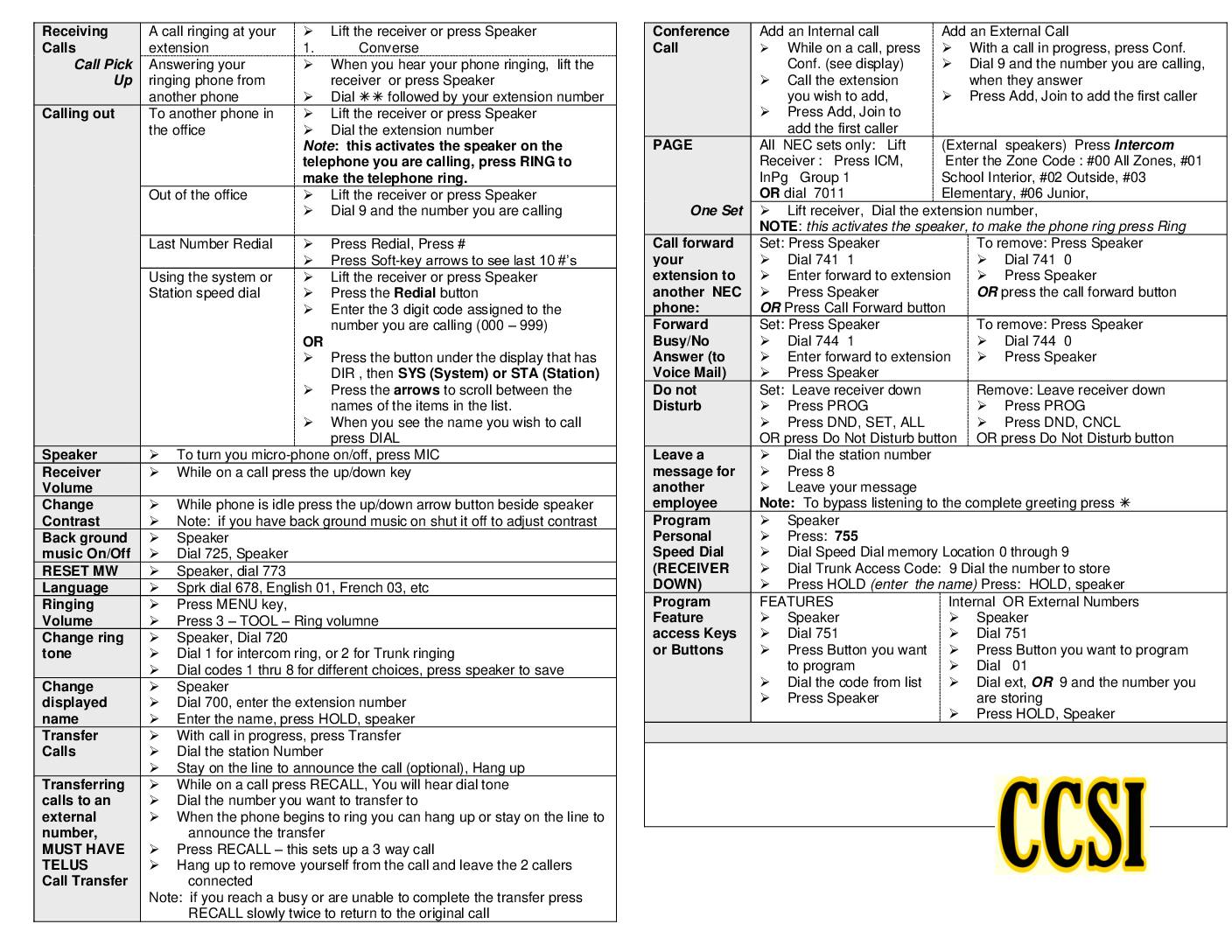 SV9100 Cheatsheet