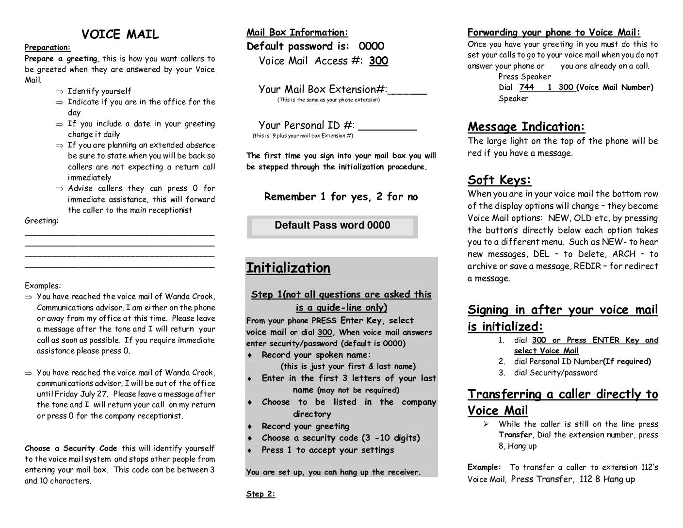 NEC UM8000 Voicemail Setup